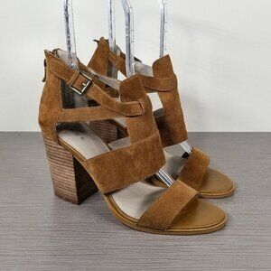 Hinge Cora Block Heel Sandal, Chestnut Suede, Womens Size 10 M